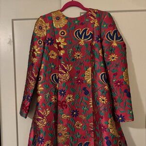 La Double J Cocktail Dress- Long Sleeve Pink & Gold Floral Jacquard Size XS